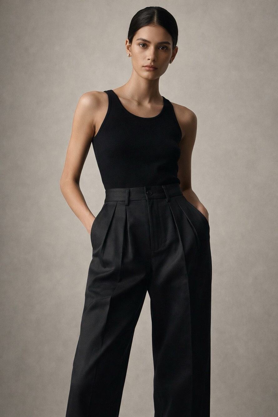 VTG 90s Katana Texwood Black High-Waist Pleated Pants — 28 Minimalist Office